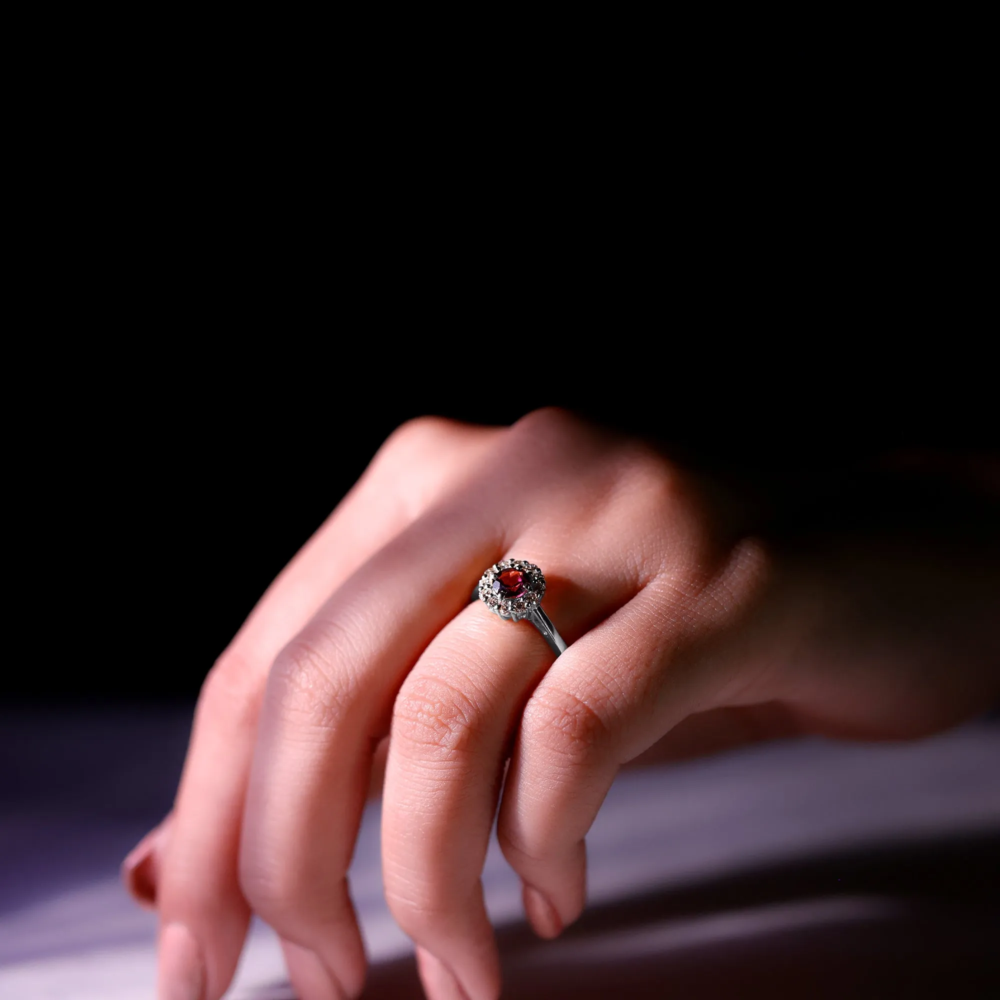 1 CT Rhodolite and Diamond Floating Halo Engagement Ring