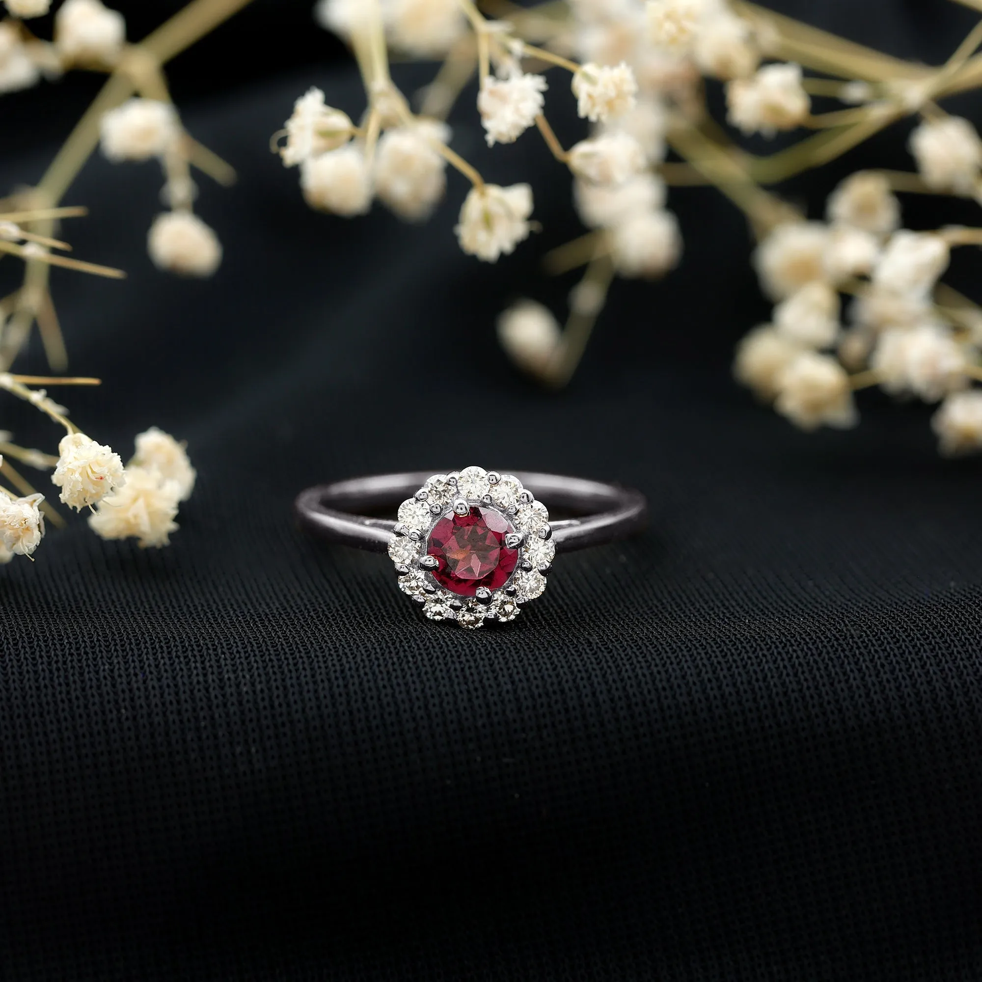 1 CT Rhodolite and Diamond Floating Halo Engagement Ring