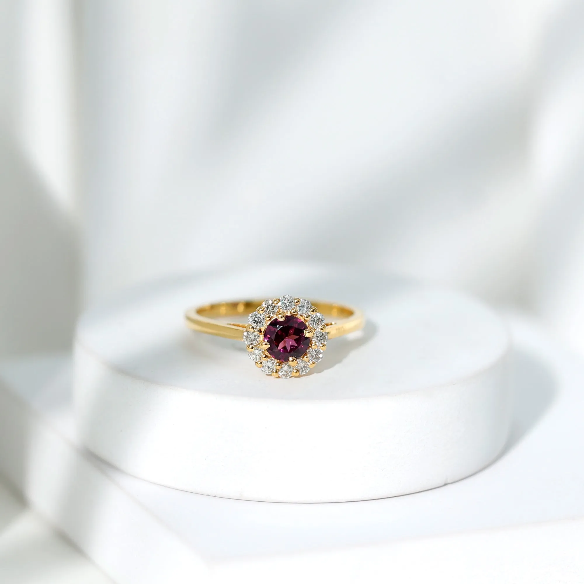 1 CT Rhodolite and Diamond Floating Halo Engagement Ring