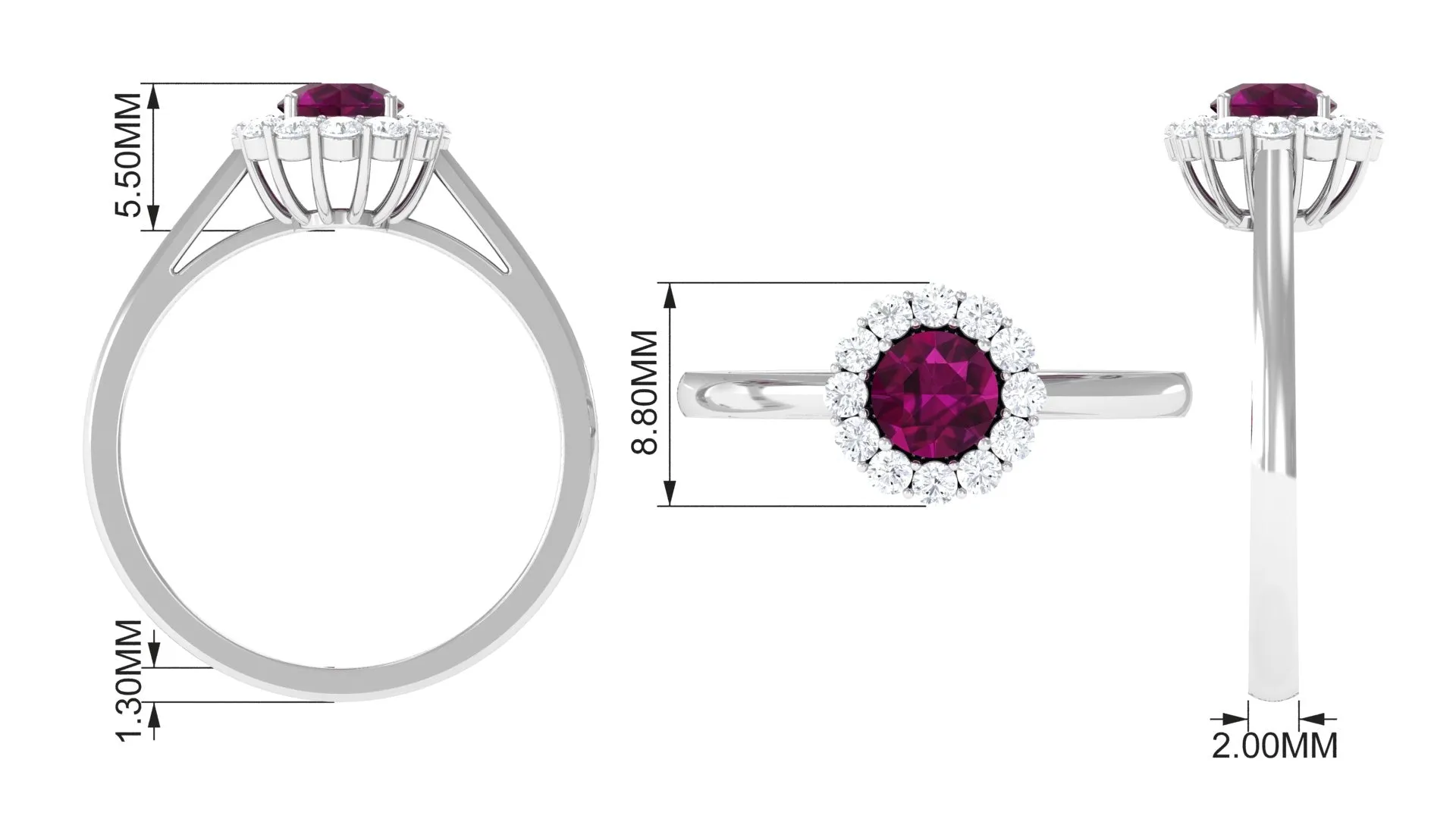 1 CT Rhodolite and Diamond Floating Halo Engagement Ring