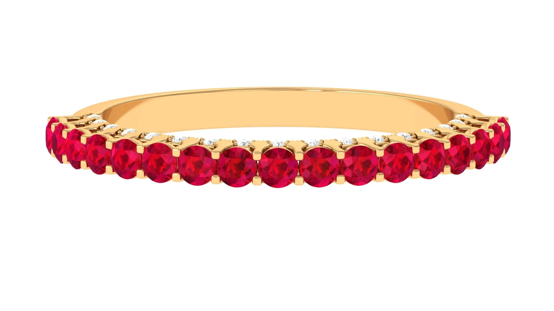 1 CT Round Shape Lab Grown Ruby and Diamond Semi Eternity Ring