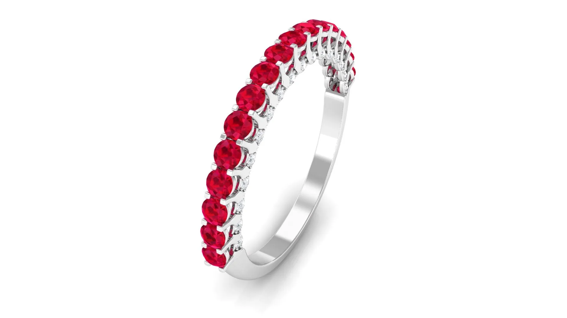 1 CT Round Shape Lab Grown Ruby and Diamond Semi Eternity Ring
