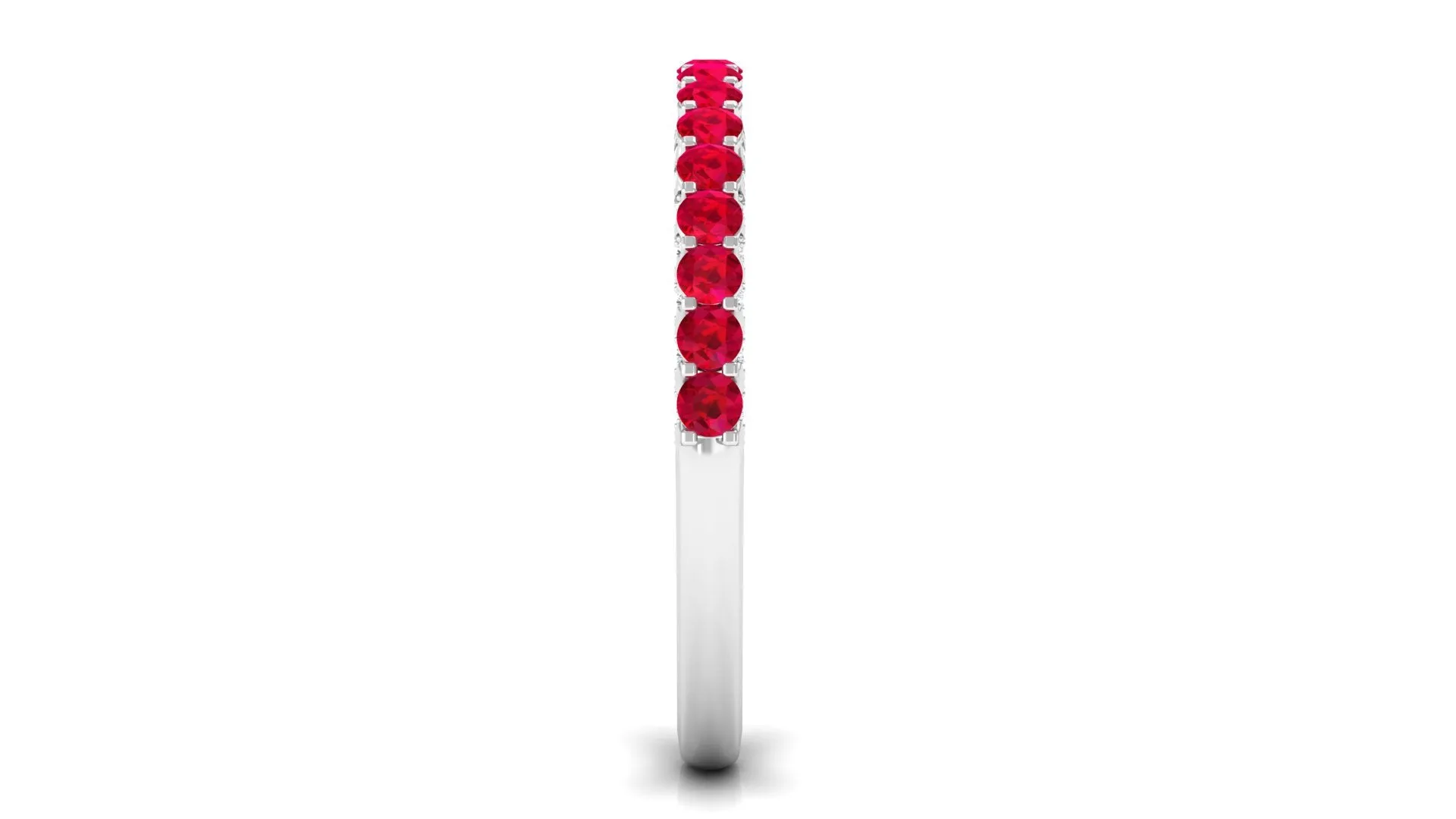 1 CT Round Shape Lab Grown Ruby and Diamond Semi Eternity Ring