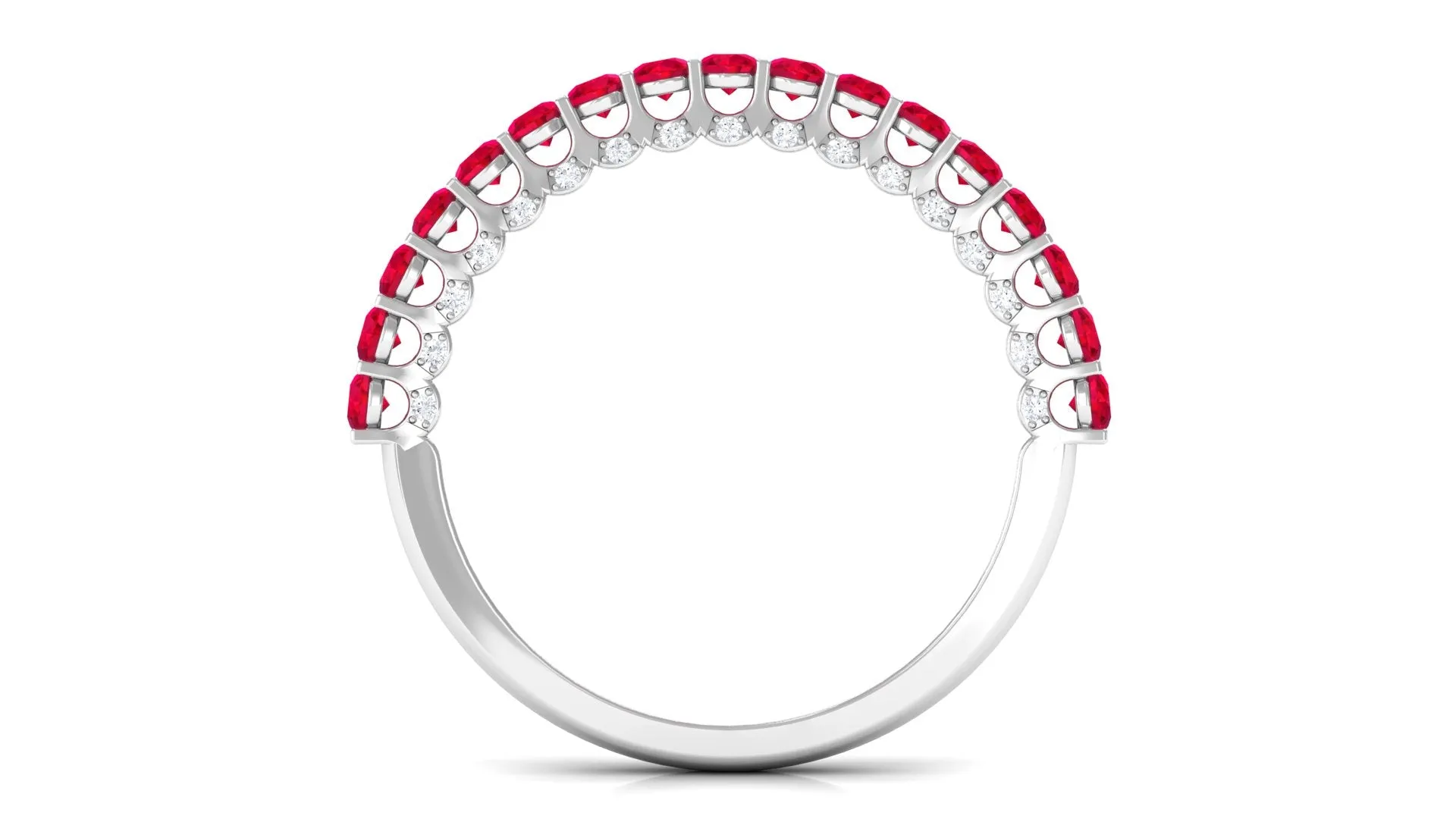 1 CT Round Shape Lab Grown Ruby and Diamond Semi Eternity Ring