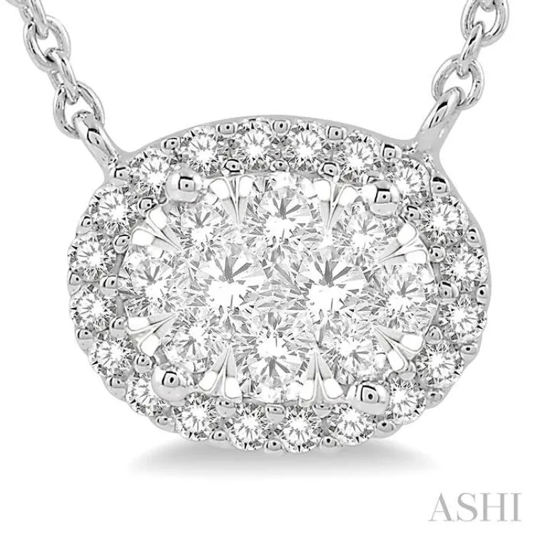 1 ctw Oval Shape Round Cut Diamond Lovebright Necklace in 14K White Gold