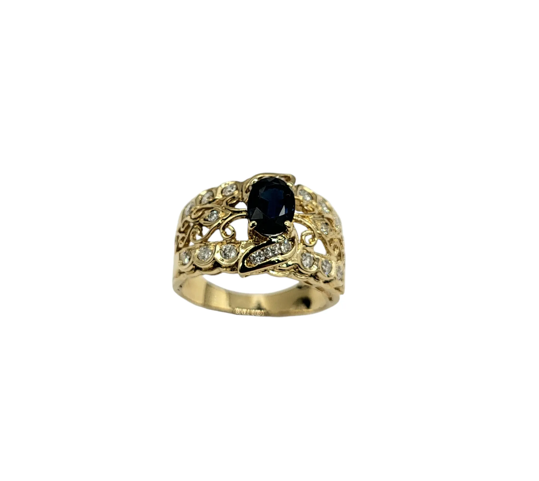 14 Karat Filigree Gold Ring with Sapphire