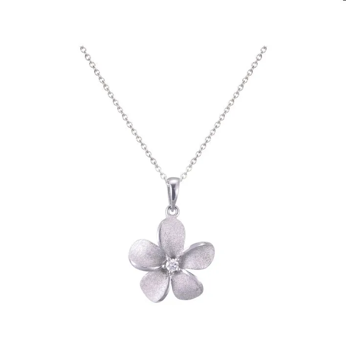 14k 15mm White Gold Plumeria Pendant
