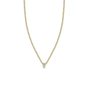 14k Extra Small Curb Chain Pear Diamond Bezel Necklace