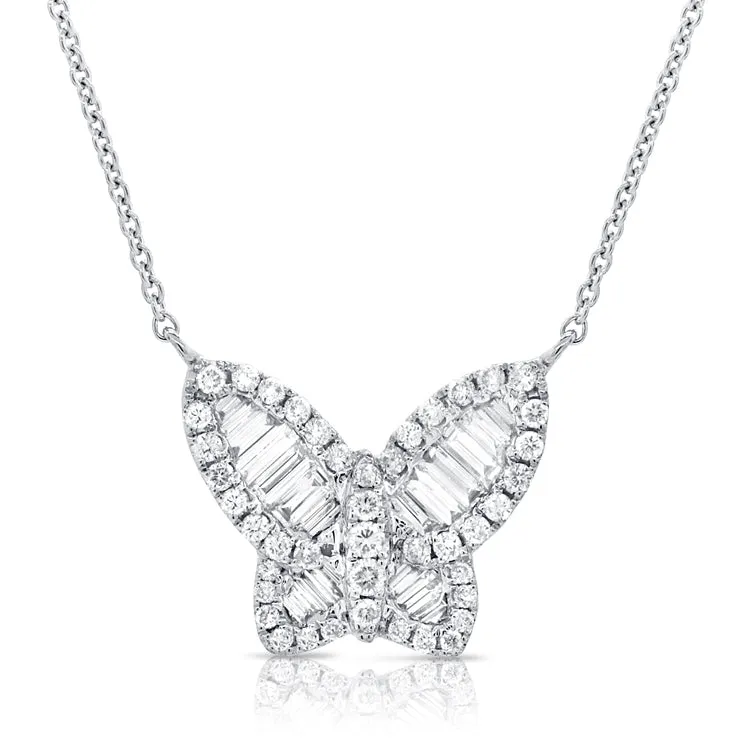 14k Gold & Baguette Diamond Butterfly Necklace - 1.44ct