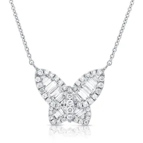 14k Gold & Baguette Diamond Butterfly Necklace - 1.44ct