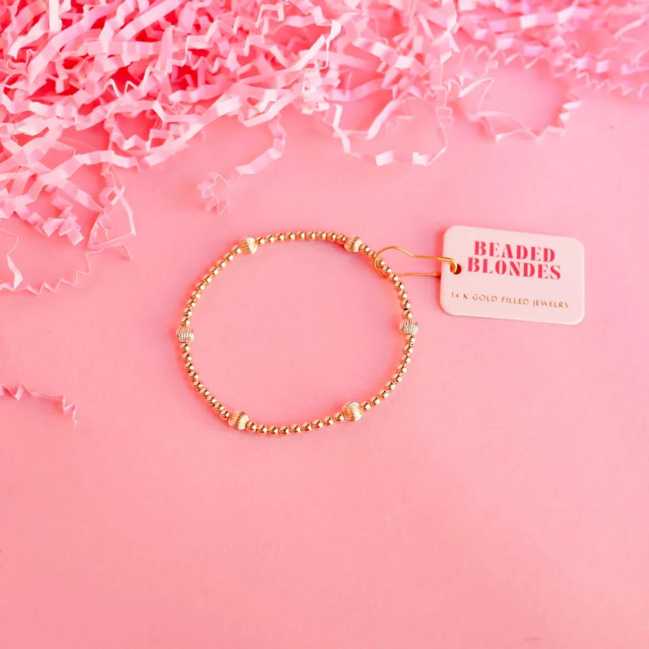 14k Gold Filled Fluted Beads Stretch Bracelet Claire