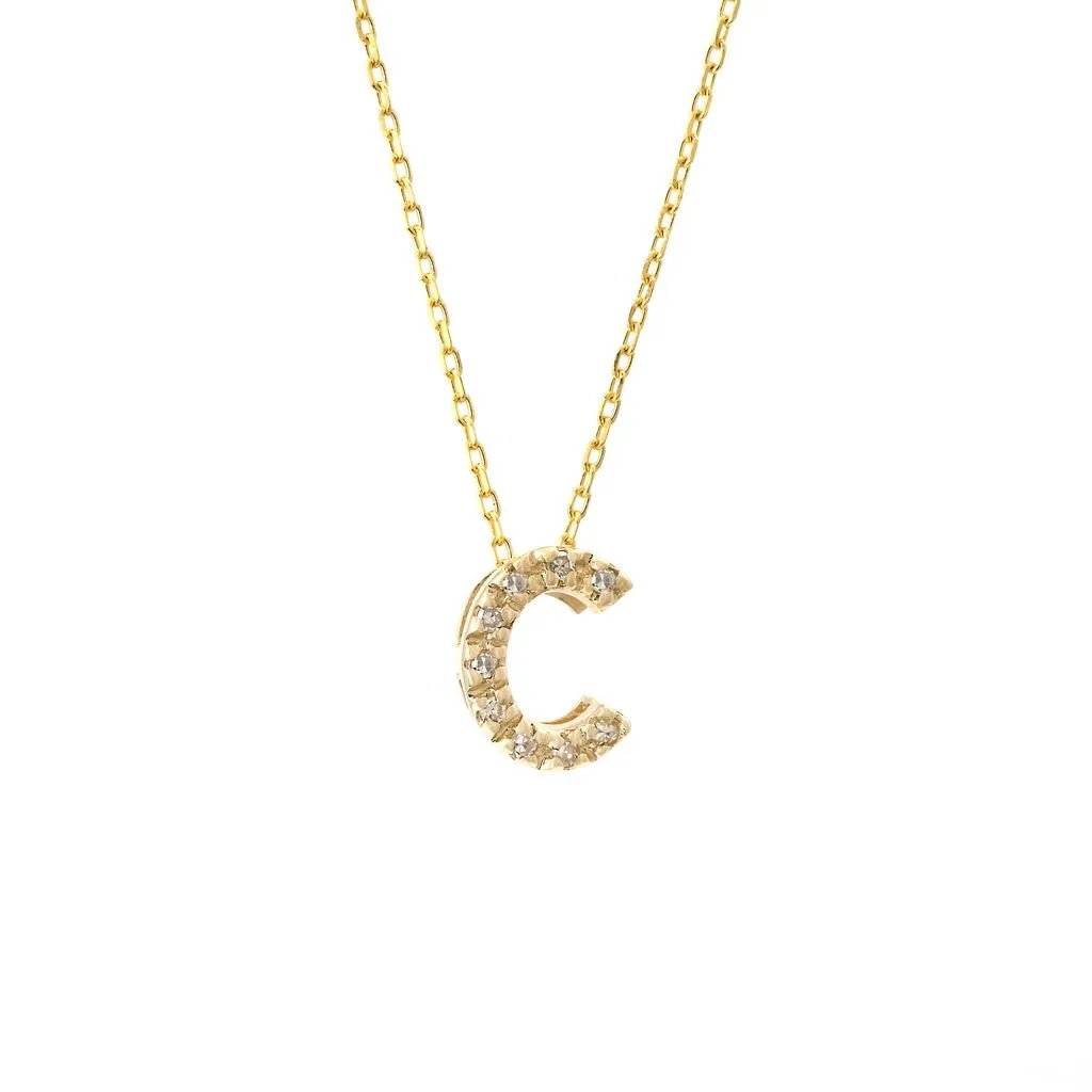 14K Gold Initial "C" Necklace With Diamonds
