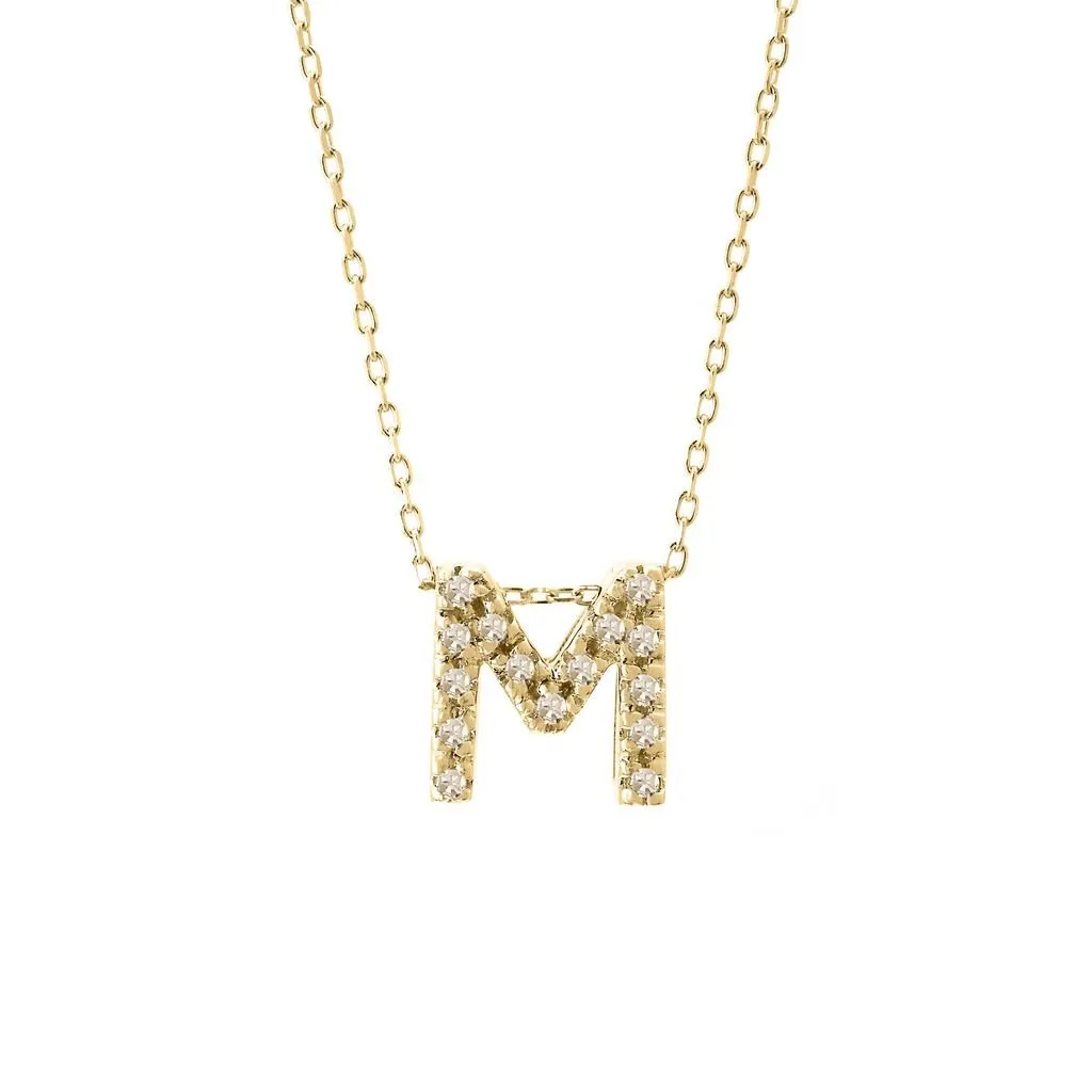 14K Gold Initial "M" Necklace With Diamonds