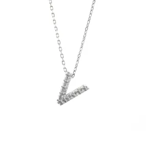 14K Gold Initial "V" Necklace With Diamonds