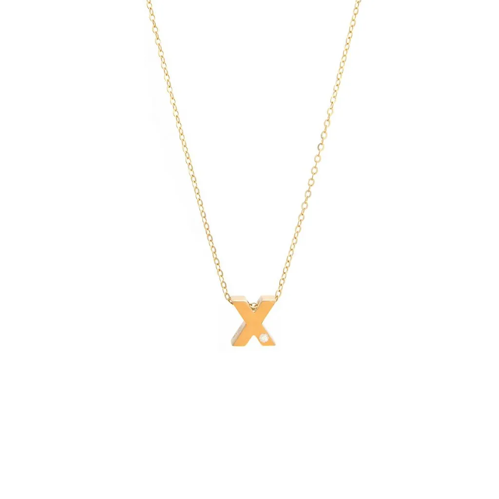 14K Gold Initial "X" Necklace (Diamond)