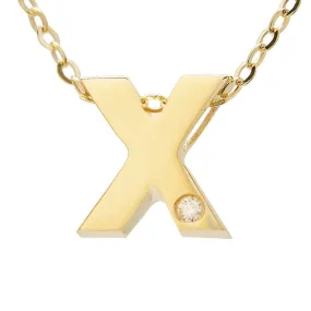 14K Gold Initial "X" Necklace (Diamond)