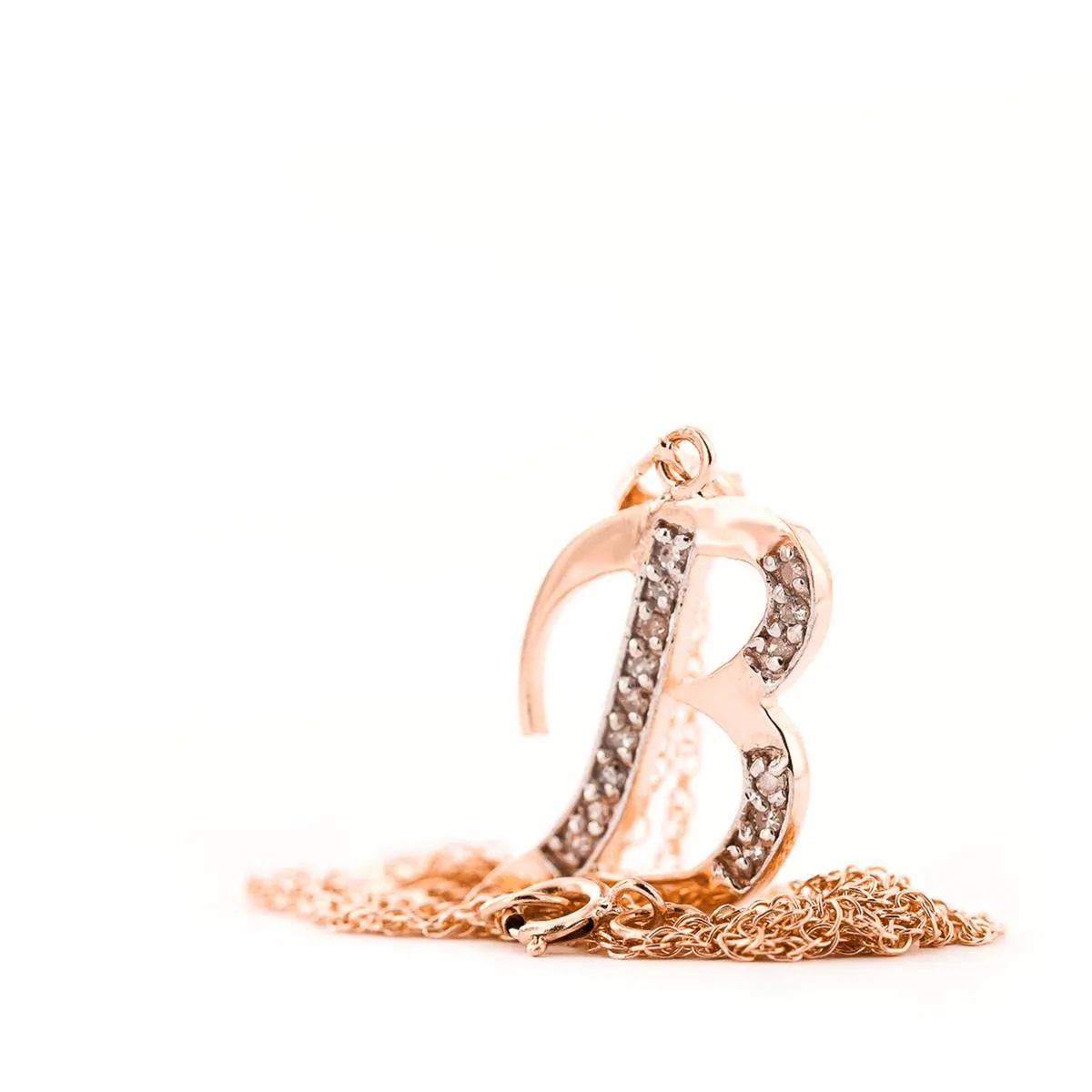14K Solid Rose Gold Necklace w/ Natural Diamonds Initial 'b' Pendant