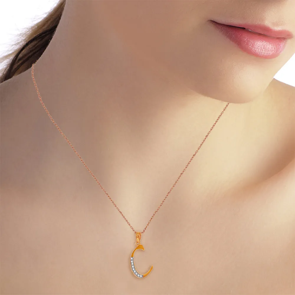 14K Solid Rose Gold Necklace w/ Natural Diamonds Initial 'c' Pendant