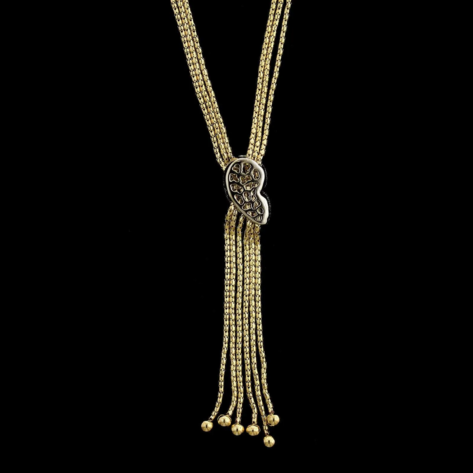 14K Two-tone Gold Estate Diamond Tassel Necklace