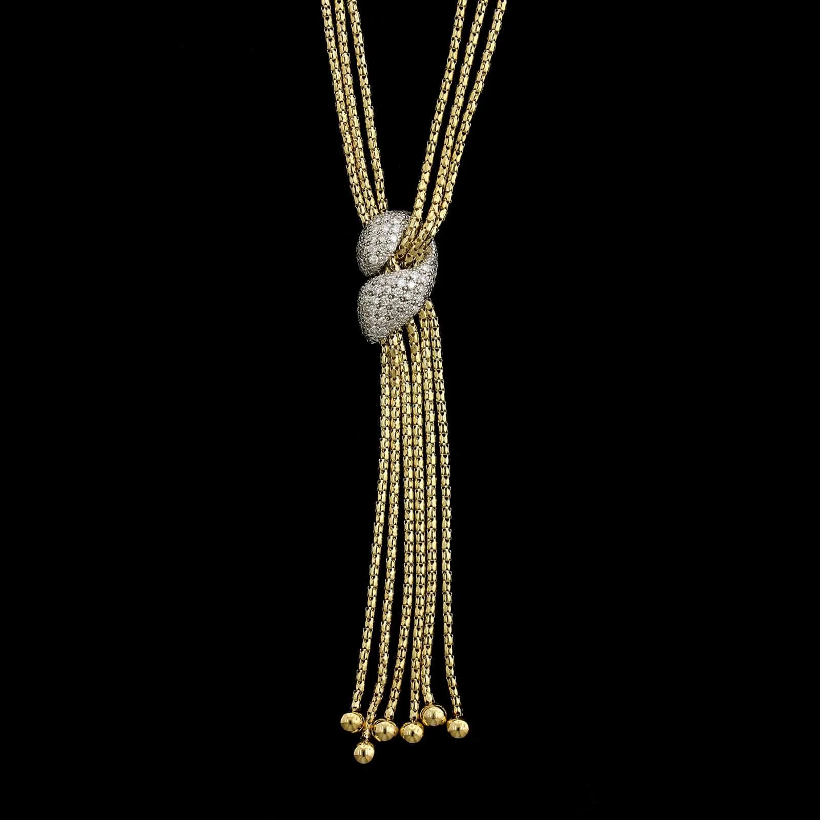 14K Two-tone Gold Estate Diamond Tassel Necklace