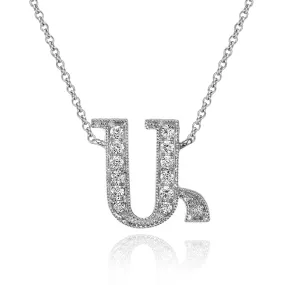 14K White Gold Armenian Initial Diamond Necklace