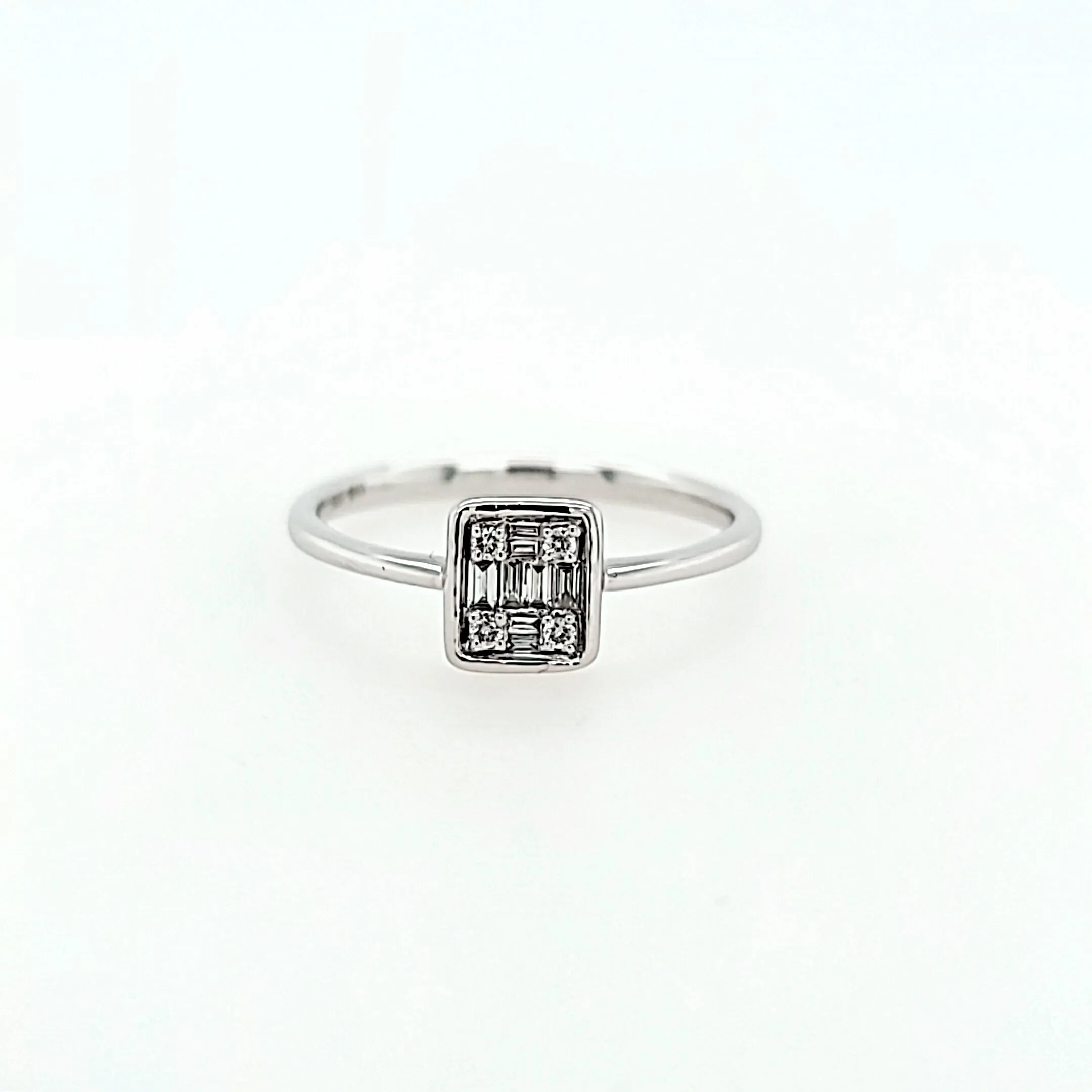 14k White Gold Baguette & Round Diamond Engagement Ring