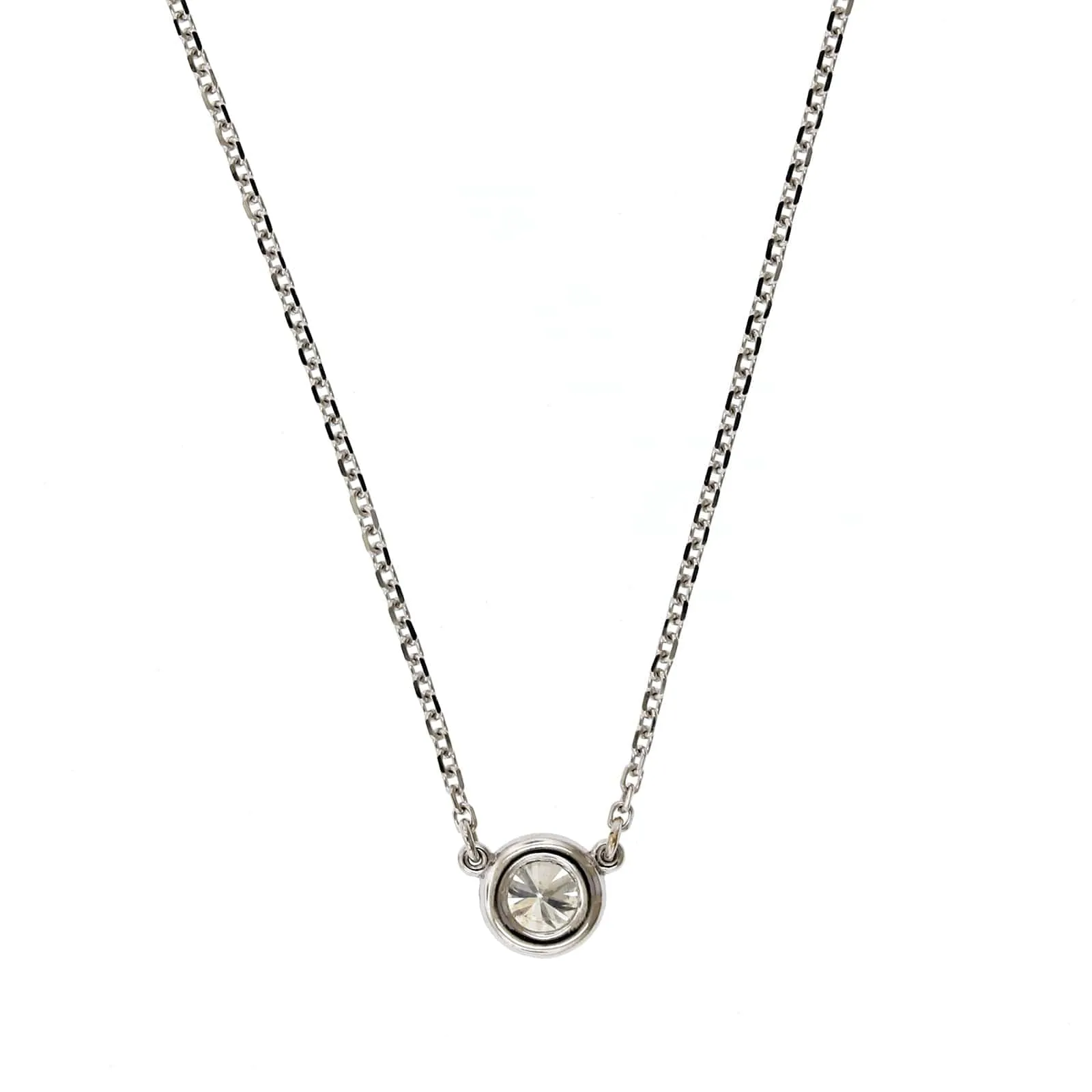 14K White Gold Diamond Bezel Necklace