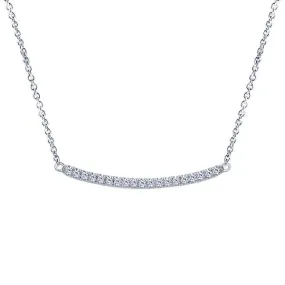 14K White Gold Diamond Pave Curved Bar Necklace