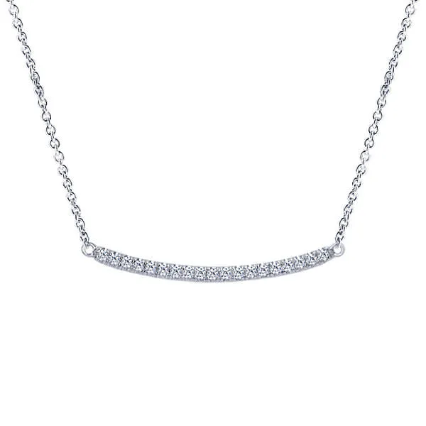 14K White Gold Diamond Pave Curved Bar Necklace