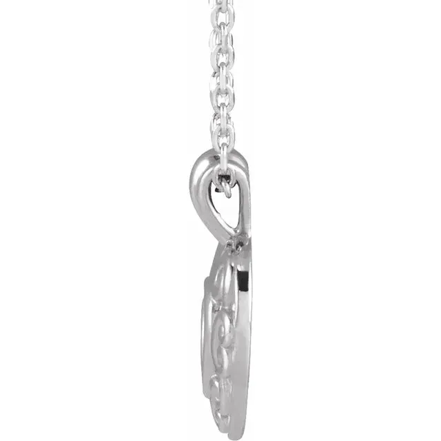 14K White Gold Pierced Heart 14" Necklace