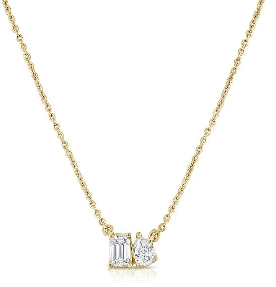 14K Yellow Emerald & Pear Toi Et Moi Diamond Necklace