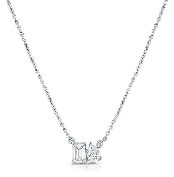 14K Yellow Emerald & Pear Toi Et Moi Diamond Necklace