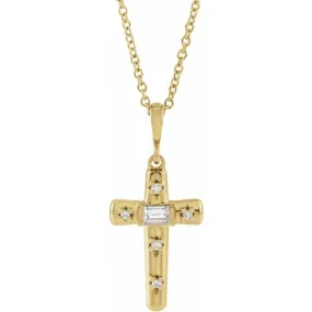 14K Yellow Gold 1/8 CTW Natural Diamond Cross 18" Necklace