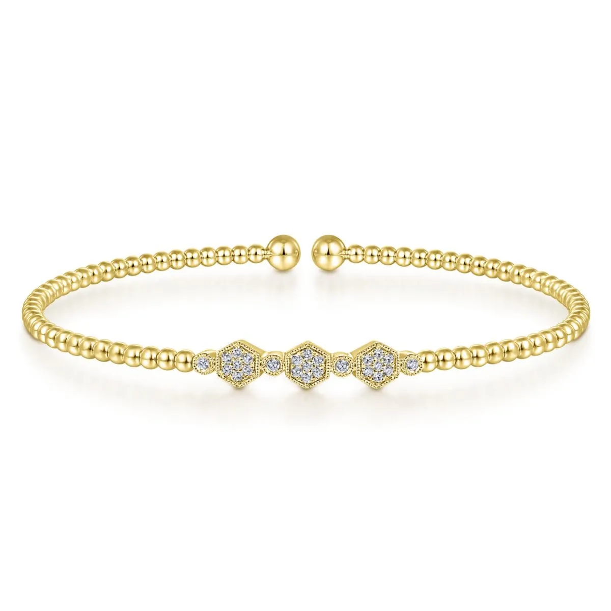 14K Yellow Gold Bujukan Cuff Bracelet with Cluster Diamond Hexagon Stations - BG4117-62Y45JJ