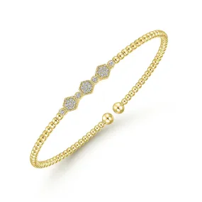 14K Yellow Gold Bujukan Cuff Bracelet with Cluster Diamond Hexagon Stations - BG4117-62Y45JJ