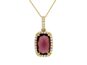 14k yellow gold rhodalite garnet and diamond necklace