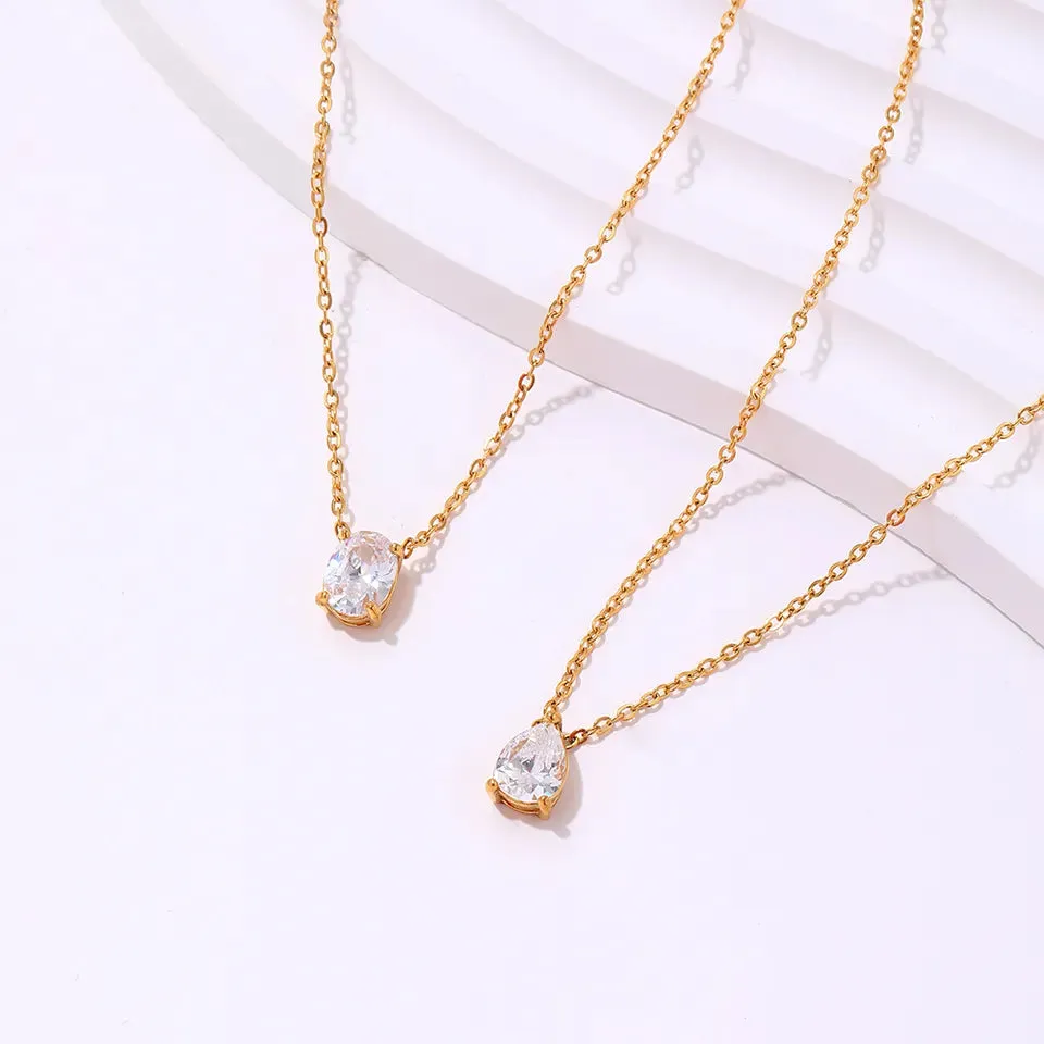 18K Gold-Filled Zircon Oval Pendant Necklace