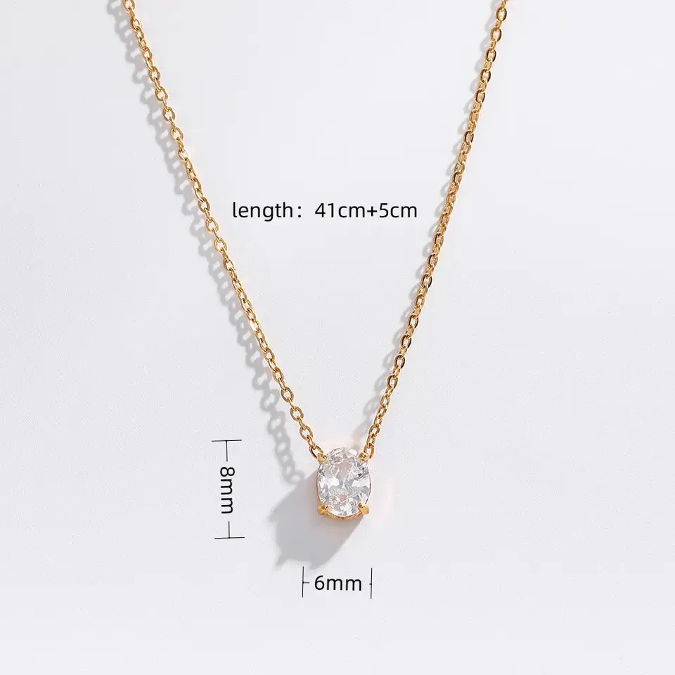 18K Gold-Filled Zircon Oval Pendant Necklace