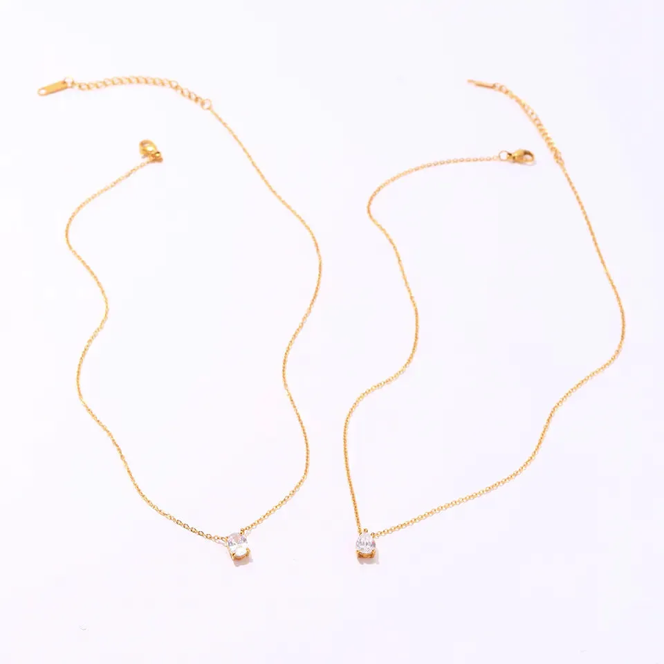 18K Gold-Filled Zircon Oval Pendant Necklace