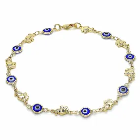 18K Womens Gold Filled High Polish Finsh Elephant-Blue Evil Eye Lobster Clasp Ankle Bracelet 10 Inch