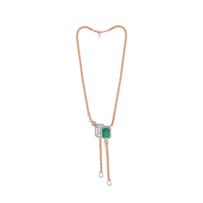 18KT (750) Yellow Gold, Solitaire And Emerald Necklace For Women