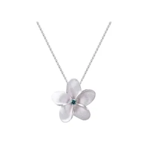 18mm 14k Plumeria Pendant with 0.05 carat blue diamond