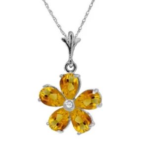 2.22 Carat 14K Solid White Gold Necklace Natural Citrine Diamond