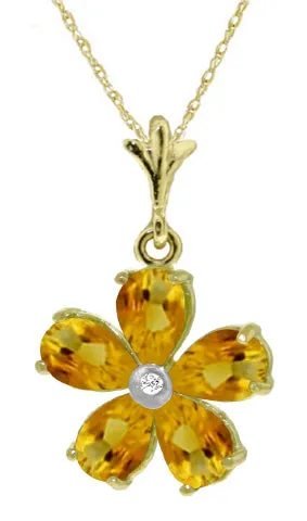 2.22 Carat 14K Solid White Gold Necklace Natural Citrine Diamond