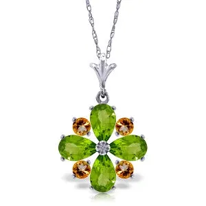 2.43 Carat 14K Solid White Gold Exhiliration Peridot Citrine Necklace