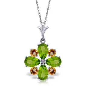 2.43 Carat 14K Solid White Gold Exhiliration Peridot Citrine Necklace