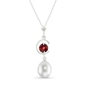4.5 Carat 14K Solid White Gold Day And Night Garnet Pearl Necklace