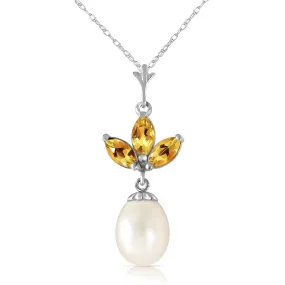 4.75 Carat 14K Solid White Gold Necklace Pearl Citrine
