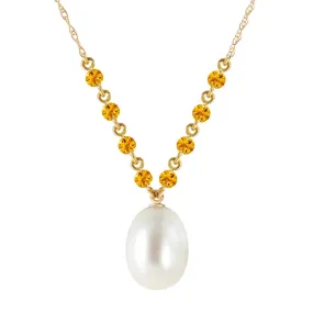 5 Carat 14K Solid Yellow Gold Necklace Natural Citrine Pearl