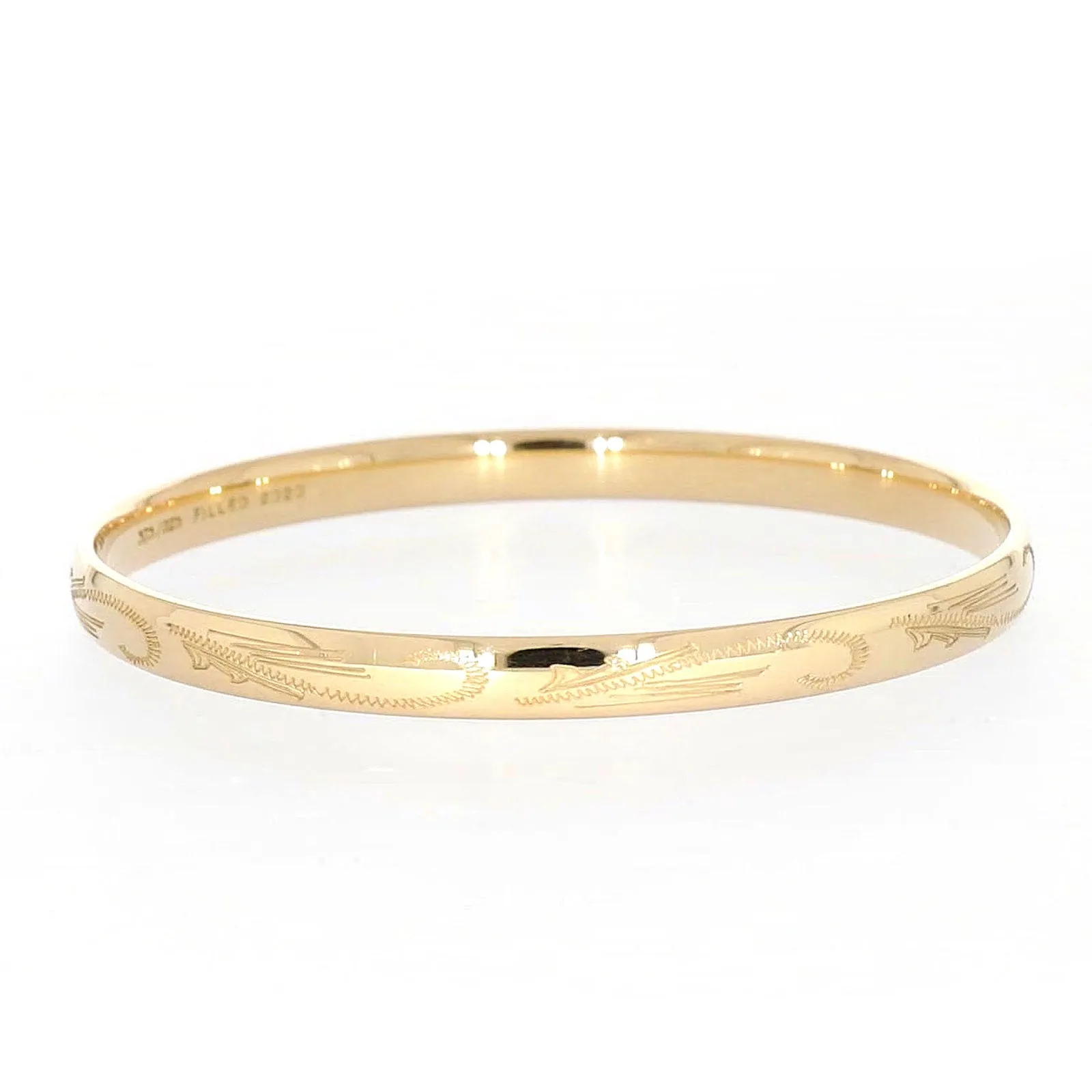9ct Yellow Gold Silver Filled 68x6mm Engraved Bangle